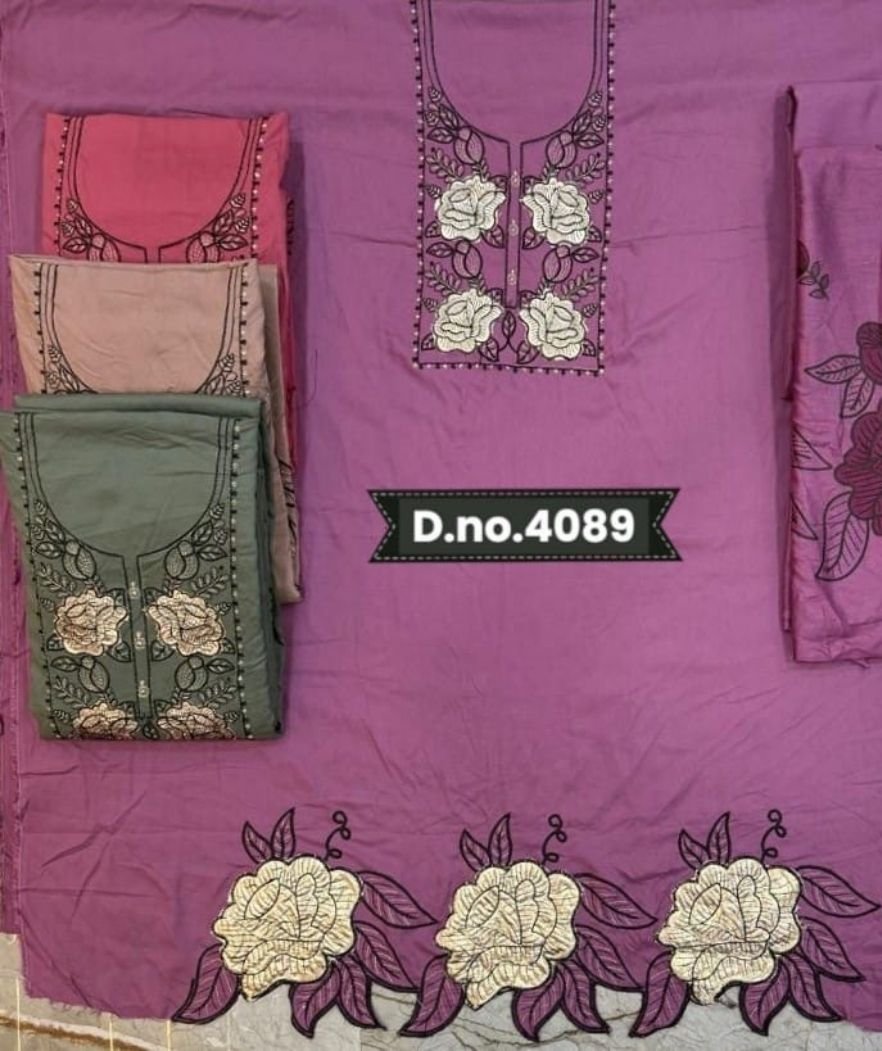 D.NO. 4088 Rayon Embroidery Work Suit