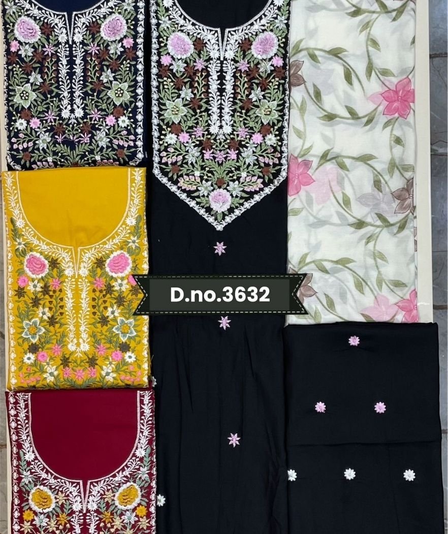 D.NO. 3632 Rayon Embroidery Work Suit